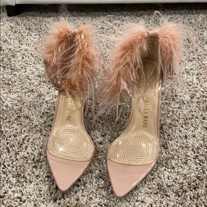 Pink/nude heels w/fuzzy ankle strap
